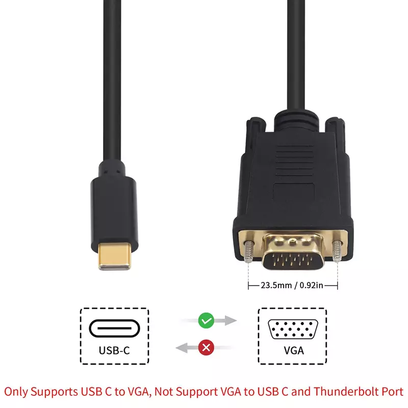 "Thunderbolt-3からvgaアダプターケーブル,1.8m, USB-C",タイプc,オスからvga,オスコンバーター,macbook pro用コード,ラップトップ,モニター