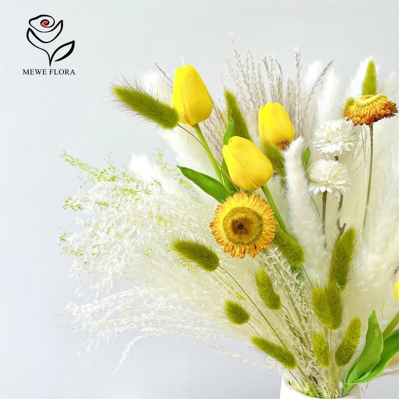 Artificial Flowers Tulips Mix Natural Pampas Dried Flower Bouquet Home Vase Decoration Gypsophila Bunny Tail Grass Wedding Decor