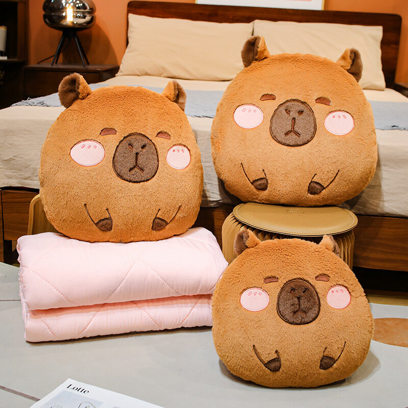 3 In 1 Kawaii Stuffed 30cm capybara Plush Animal Pillow with Blanket Winter Warm Plush Mouse Toy for Children Boy Cartoon Gift