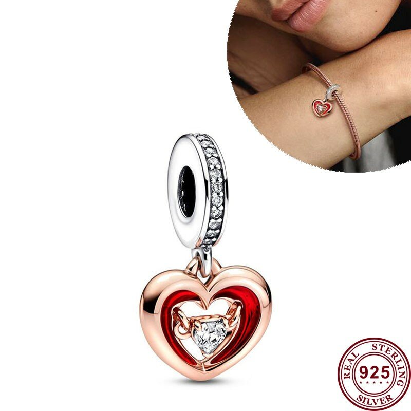 Neue heiße 925 Silber glänzende Herz-zu-Herz-Verbindung Original Damen Vorhänge schloss Logo Charme für Armband Anhänger DIY Schmuck verwendet
