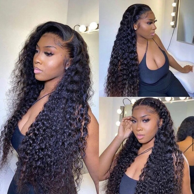 13x6 HD Water Wave Lace Front Human Hair Wig Curly 250 Density 40 Inch Deep Wave 13x4 Glueless Preplucked Human Hair Ready to Go