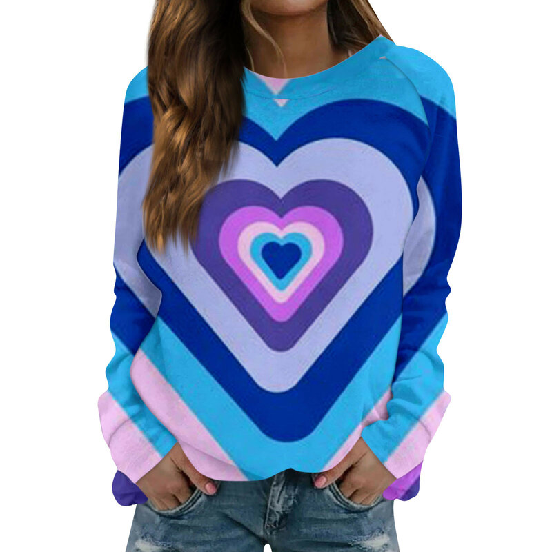 Bluza damska nadruk w kształcie serca z okrągłym dekoltem luźna pulowerowe topy moda z długim rękawem wiosna na co dzień swetry walentynkowe