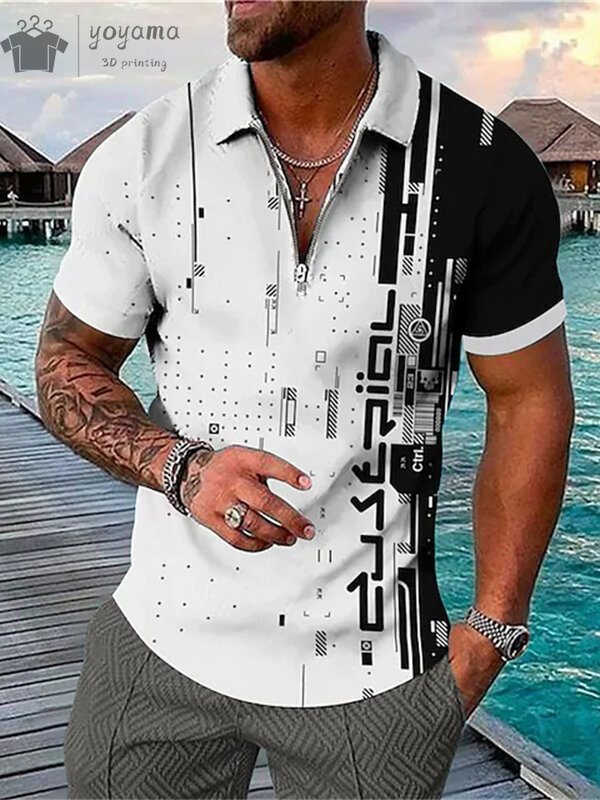 Mens Polo Shirts Simple Stripes Pattern Print Summer Outdoor Golf Clothing Fashion Lapel Short Sleeve Tops Casual Men's Clothing