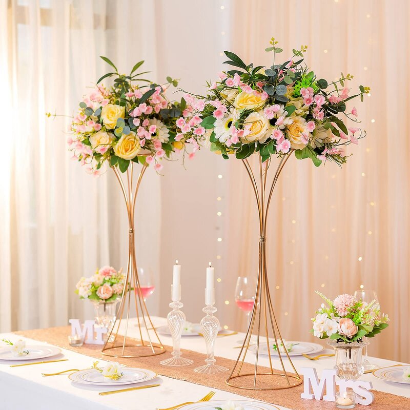 Gold Centerpieces for Table Wedding Geometric Metal Flower Stands for Centerpiece Tables Metalllic Tall Risers for Tabletop Arra
