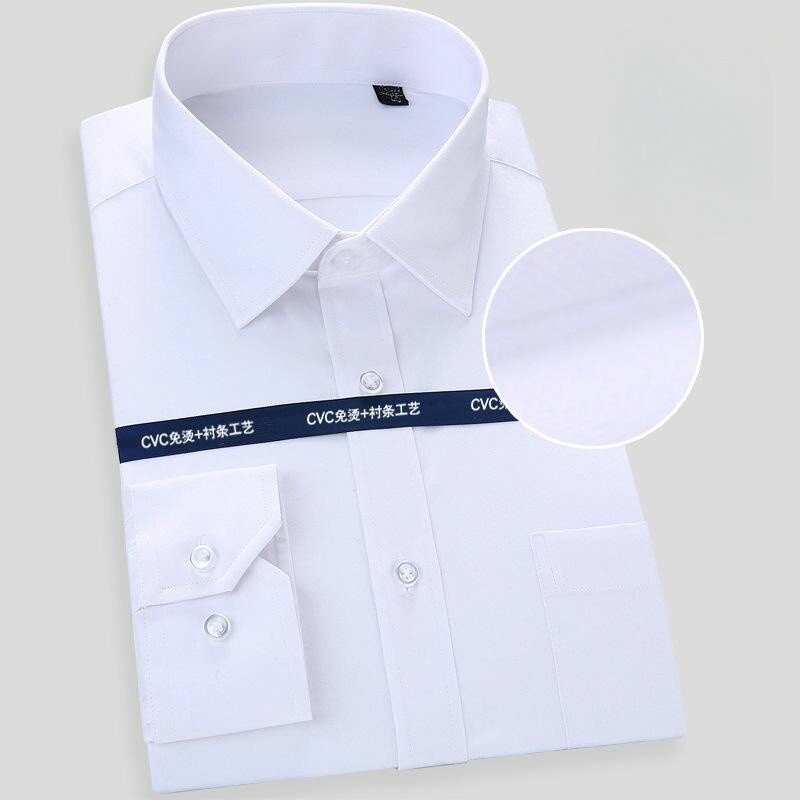 Bawełna wysokiej jakości mężczyźni ubierają koszulę z długim rękawem 2023 nowy solidny męski Plus rozmiar regularny krój pasek koszula biznesowa biało-niebieski