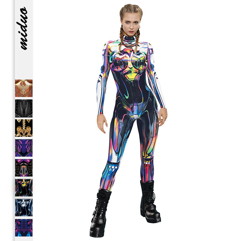 Popular Halloween Jumpsuit Sexy Print Cos Futuristic Clothing Tight Jumpsuit Wholesale Women Clothes Rompers Womens Combinaison