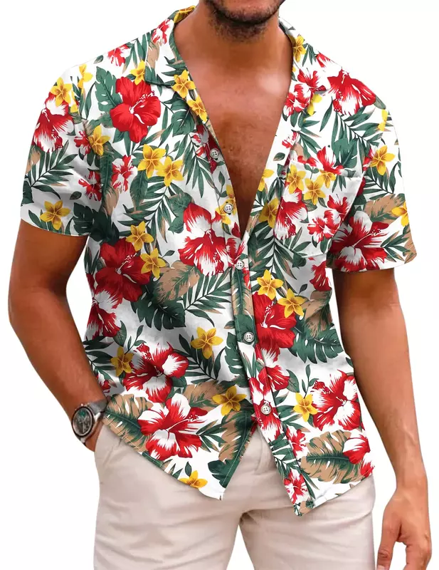 Camisas florais havaianas masculinas, blusa de manga curta, roupas vintage para homem, roupas de praia, moda Y2K estampa 3D, verão