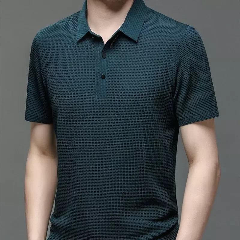 Camisa polo masculina de manga curta absorvente de suor, legal e respirável, blusa casual de negócios, verão, nova