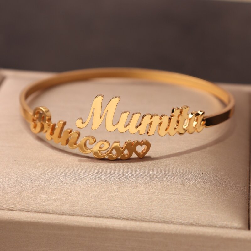 Personalized Custom Name Bracelet Crown Heart Fashion Bangle Stainless Steel Gold Color Bracelet for Women Jewelry Birthday Gift
