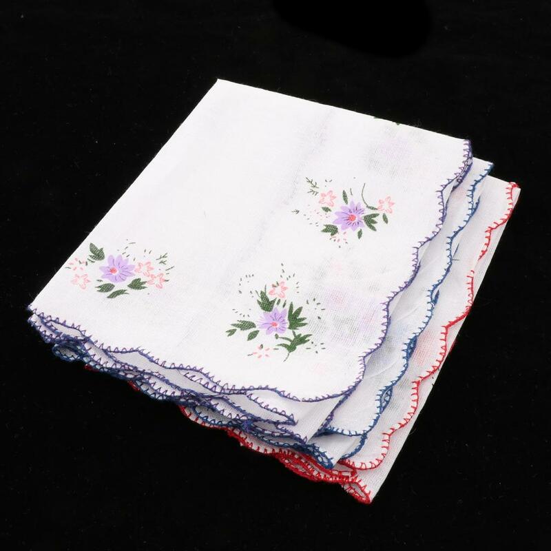 3PCS Womens Handkerchiefs Lace Hankies Pocket Square Hanky Floral Kerchiefs