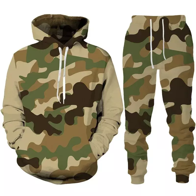 Camouflage Hoodie 3D Print Tracksuit Set Man Hoodie + Pants 2pcs Set Outdoor Fitness Sportswear Casual Men's sportswear clothing