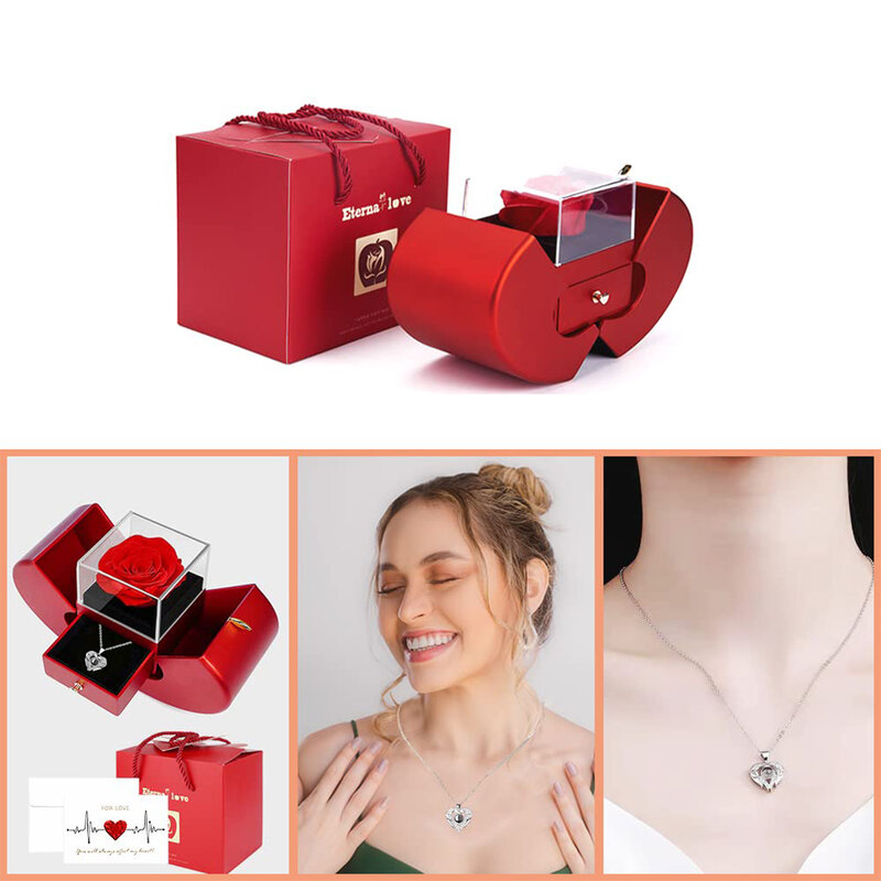 Caja de regalo creativa en forma de manzana para joyería, almacenamiento de collar, anillo, pulsera, regalo de San Valentín