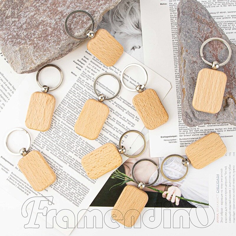 100 Pcs Wooden Blanks Unfinished Wood Key Chain Blanks For DIY Crafts(Oval+Rectangle)