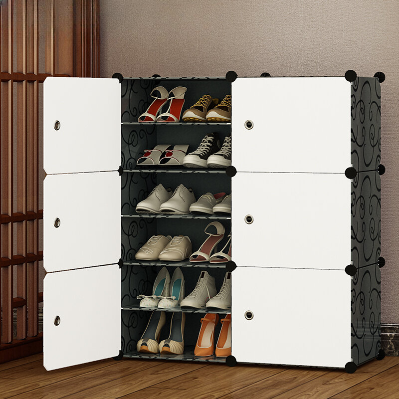 Simple storage household economical plastic door multi-layer dust-proof space-saving shelf large-capacity shoe rack