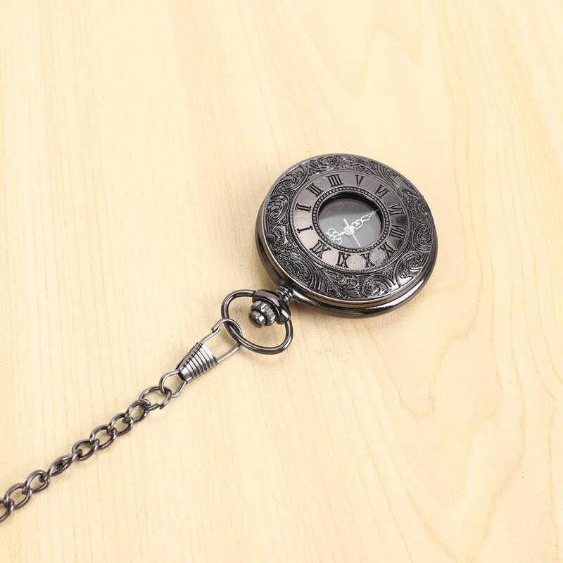 2X w stylu Vintage Steampunk czarny rzymski naszyjnik kwarcowy naszyjnik zegarek kieszonkowy prezent