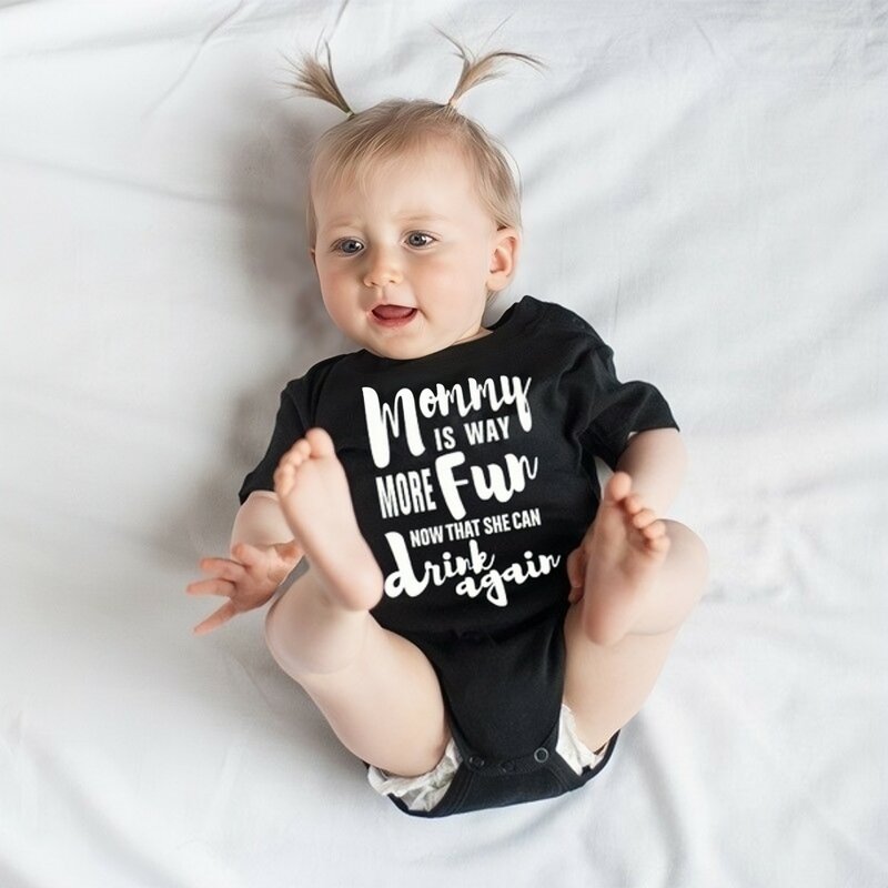Baby Fashion Summer Infant Girls Boy Casual Mommy è più divertente ora che può bere di nuovo divertenti tute nere tuta