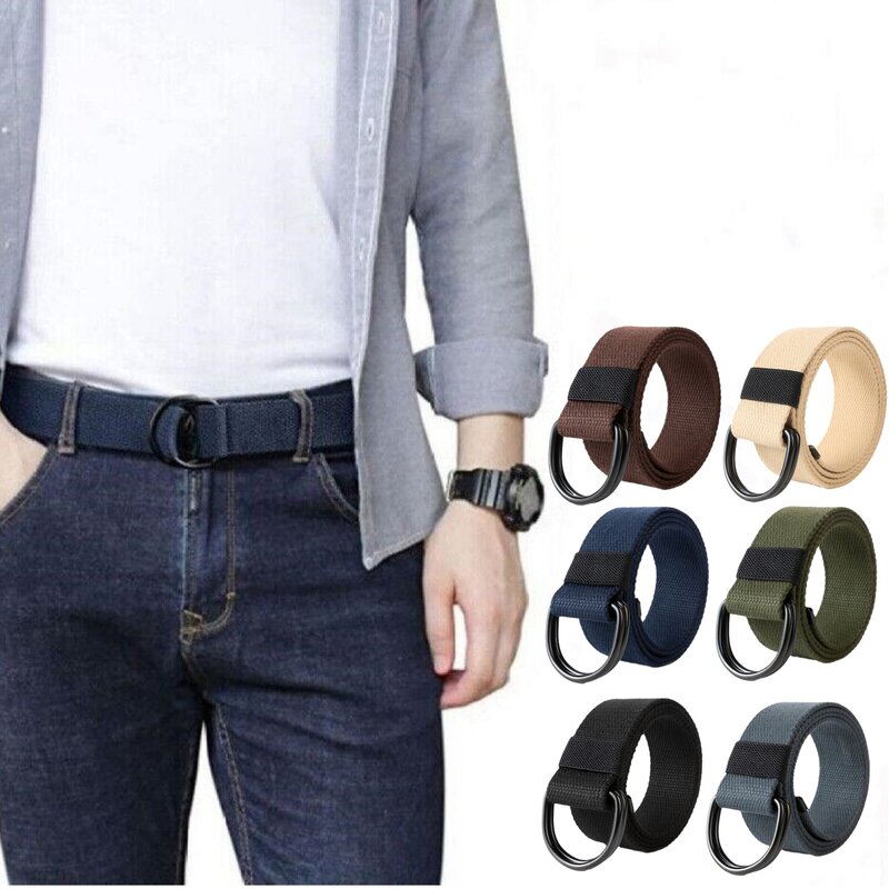 Tactical Canvas Men Belt High Quality Unisex Double D-Ring Buckle Waistband Casual Canvas Female Belt Fabric For Jeans 120CM