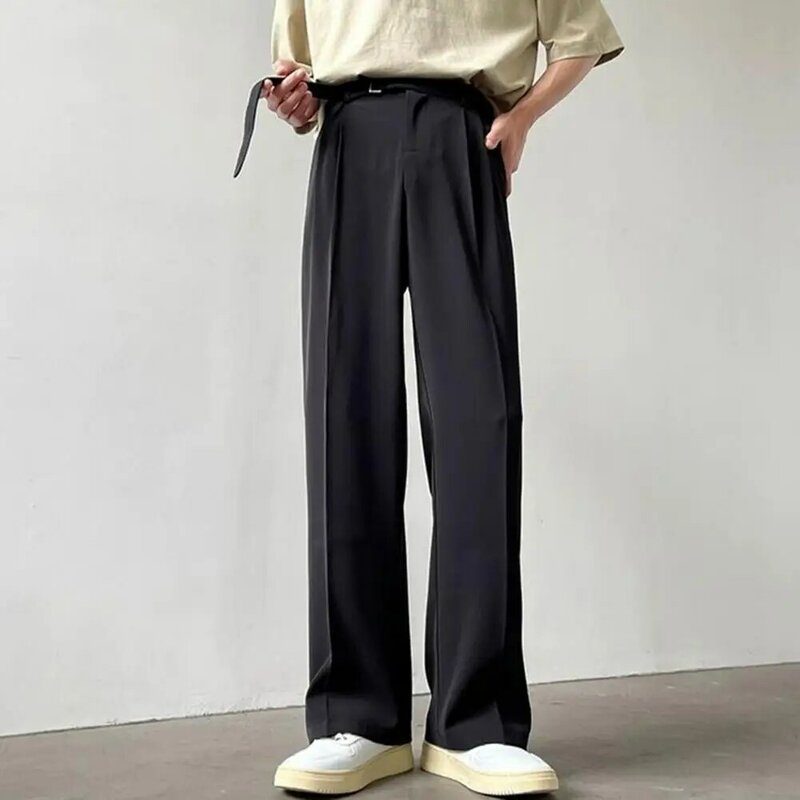 Eleganckie spodnie od garnituru męskie spodnie garniturowe eleganckie męskie spodnie garniturowe z regulowana talia szeroką nogawką do formalnego ubranie biurowe styl biznesowy