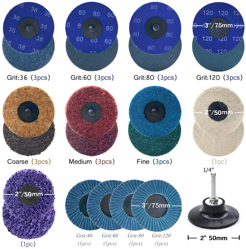 Шлифовальные диски 2 дюйма, 28 шт./набор, разнообразные шлифовальные диски, зернистость, полированный диск с держателем 1/4 дюйма