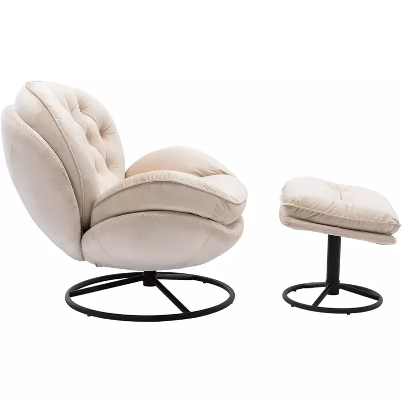 Set pouf girevole in velluto con accento, comoda poltrona TV, chaise longue moderna con pouf con gambe in metallo