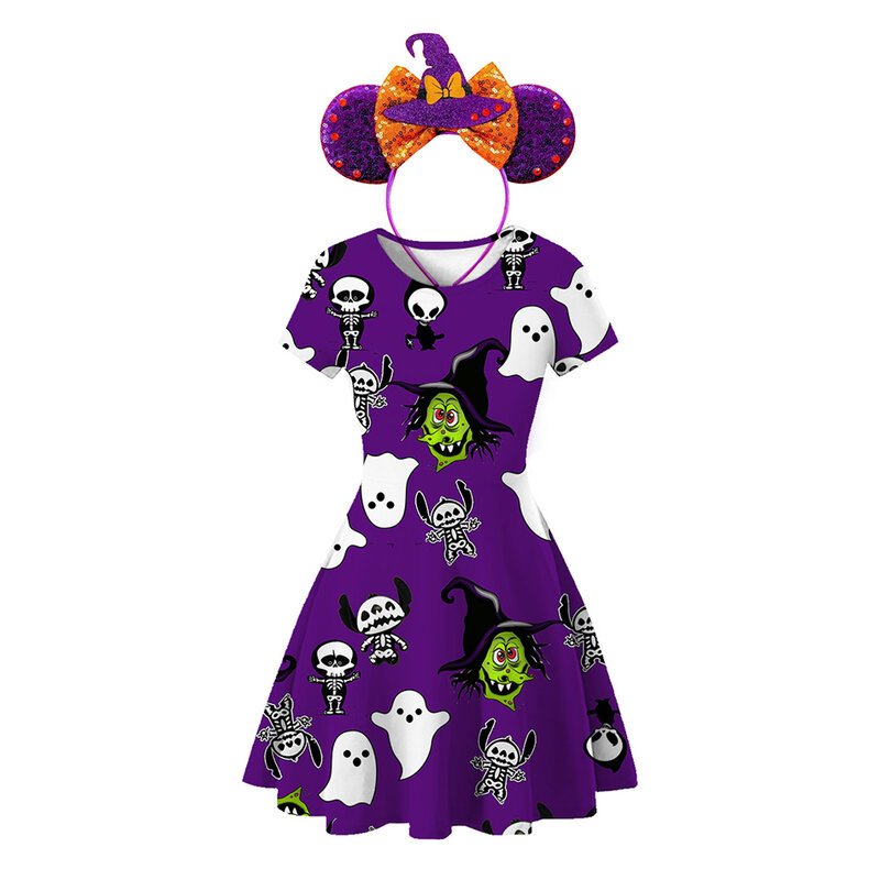 Costume Cosplay d'halloween pour filles, robe de carnaval noire, motif fantôme citrouille chauve-souris, tenue de Vampire