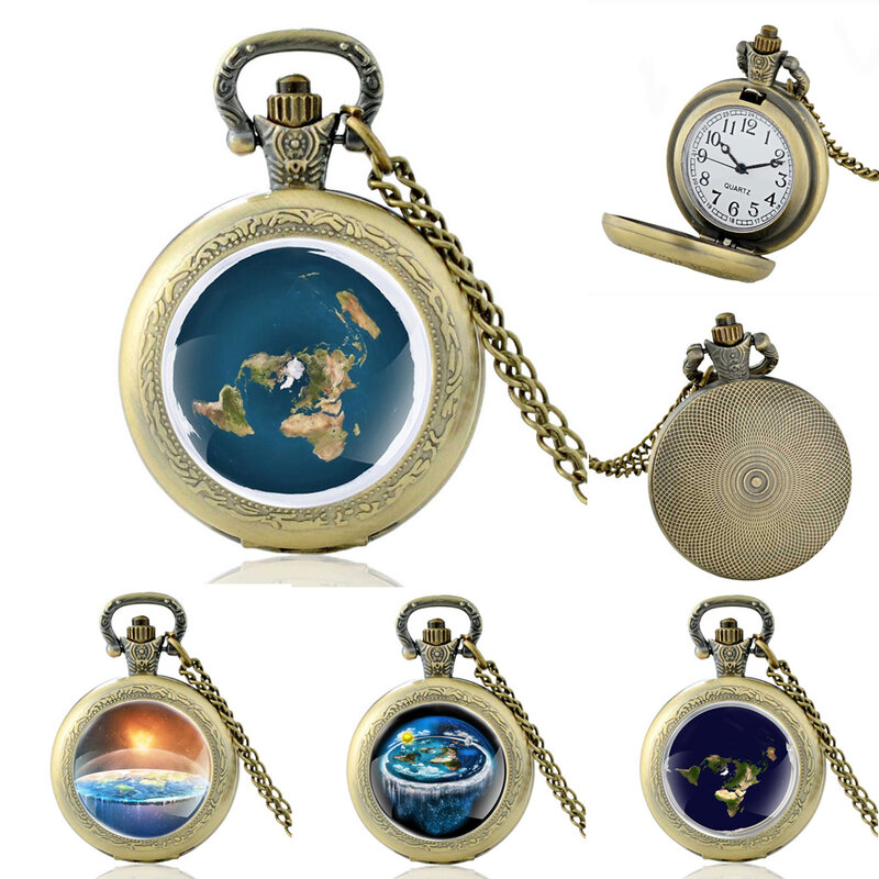 Reloj de bolsillo de cuarzo con cabujón de cristal plano para hombres y mujeres, colgante Vintage, collar, regalos, alta calidad