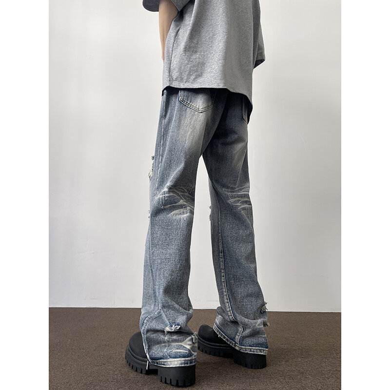 Porwane jeansy spodnie męskie letnie nowe modne spodnie z prostymi nogawkami porwane jeansy spodnie męskie letni nowy trend w spodniach z prostymi nogawkami