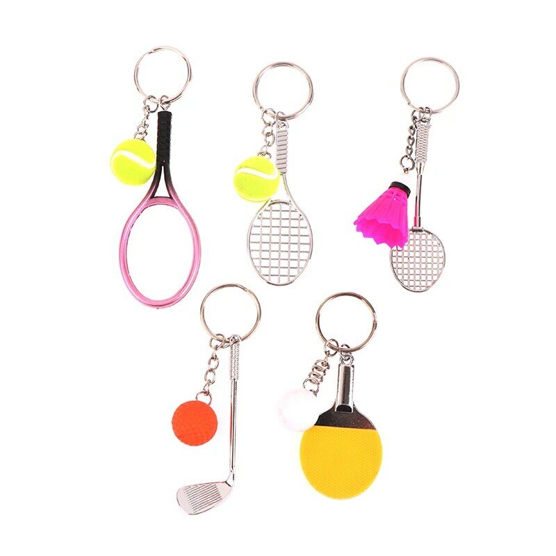 1Pc symulacja Mini tenis Badminton Golf breloczek piłka metalowy brelok do kluczyków do samochodu breloczek prezent sportowy na pamiątkowe brelok z piłeczką