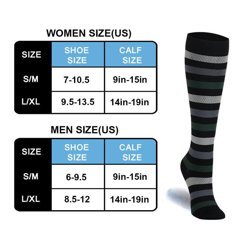 Meias de compressão de nylon unisex, 20-30 mmHg, meias de compressão de joelho, corrida, basquete, varicosa, maratona, homens, mulheres