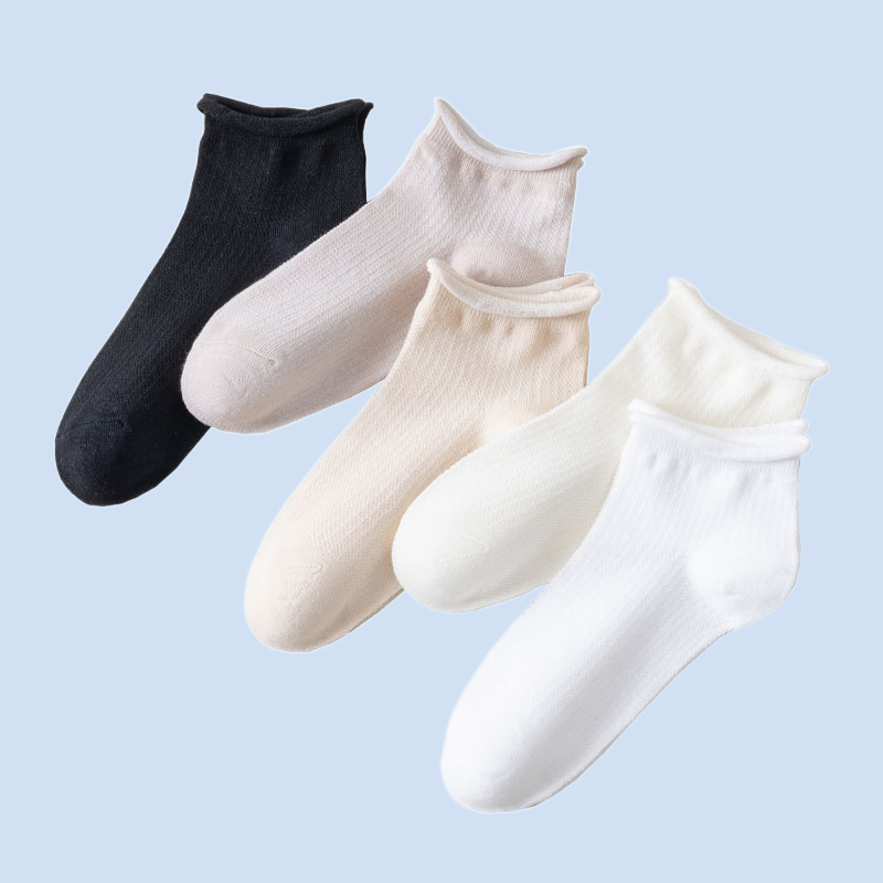 Calcetines de algodón puro para mujer, medias finas, transpirables, absorbentes del sudor, de tubo corto rizado, de encaje blanco, 5/10 pares