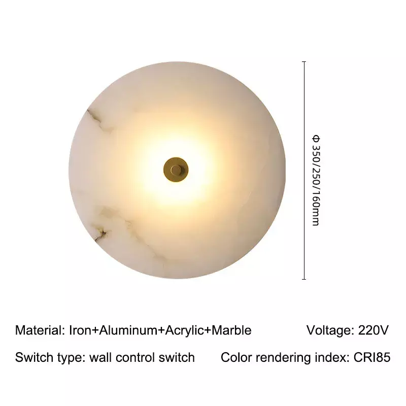 Naturalny marmur kinkiet LED okrągły kształt złoty Metal podświetlenia oświetlenie dekoracyjne do salonu tło pod telewizor kinkiet