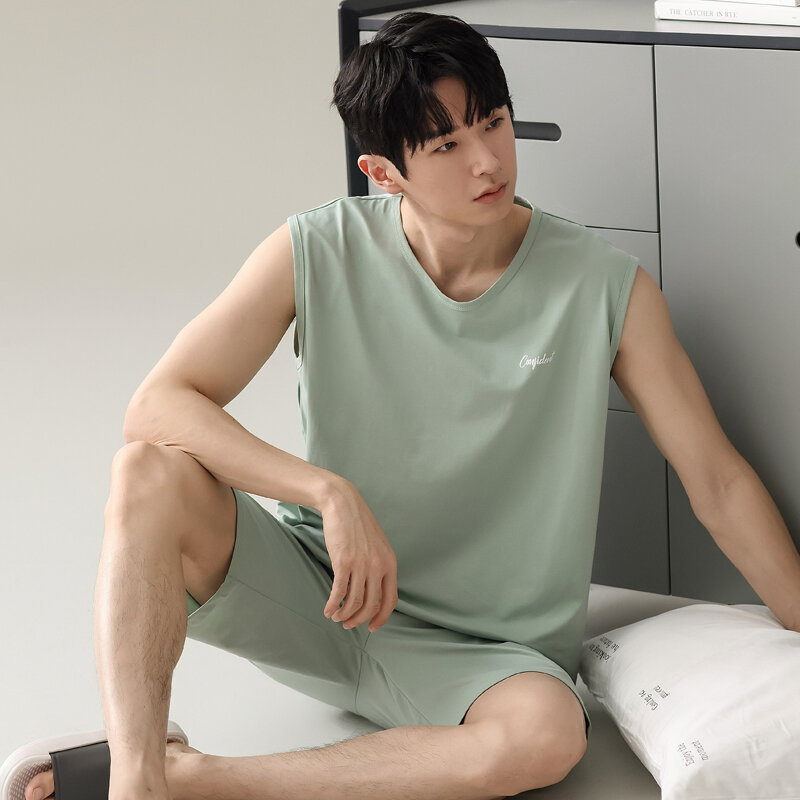 Summer Sleeveless Pajama set Men's plus size Thin Modal two-piece Pijamas suit Korean Fashion Loungewear pijama hombre Dropship