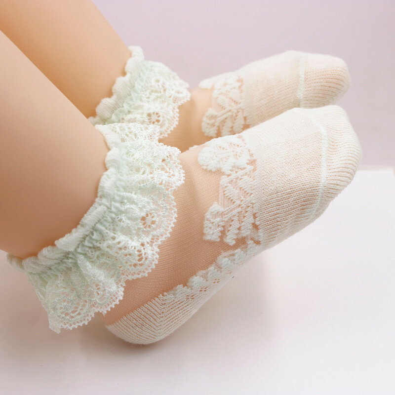 Bonito laço flor malha verão bebê recém-nascido meias de algodão do bebê menina ver através anti deslizamento meias calcetines skarpetki sokke
