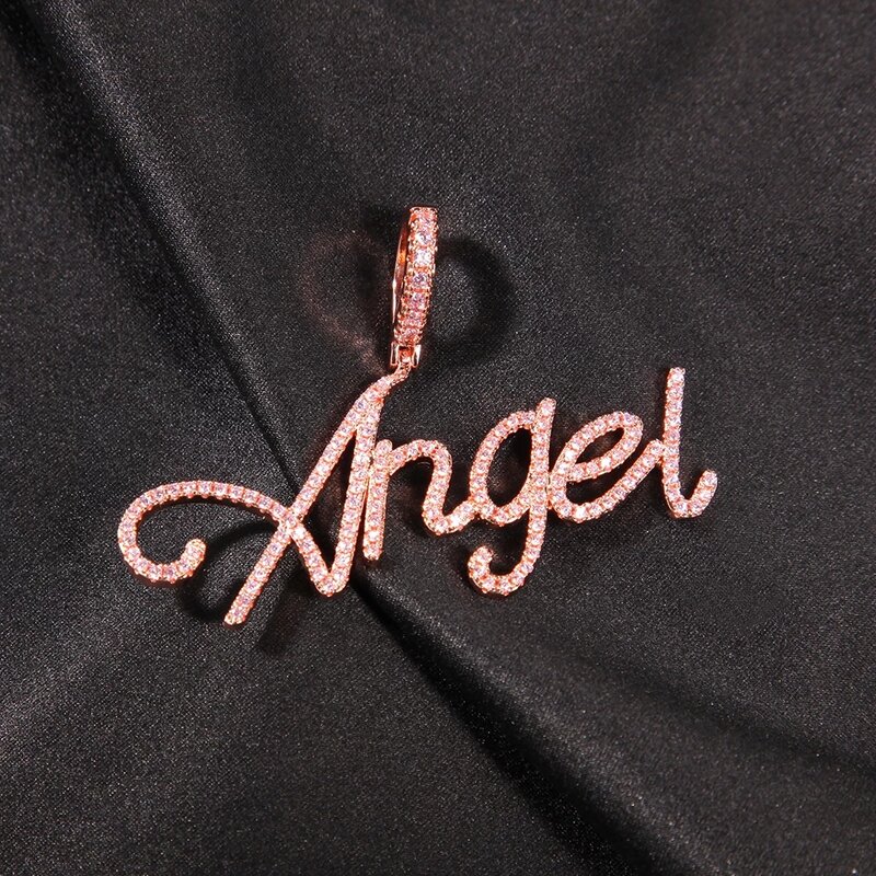 Collana con nome personalizzato con lettera corsiva Uwin con catena da Tennis collana con zirconi cubici Color oro argento gioielli Hiphop di moda