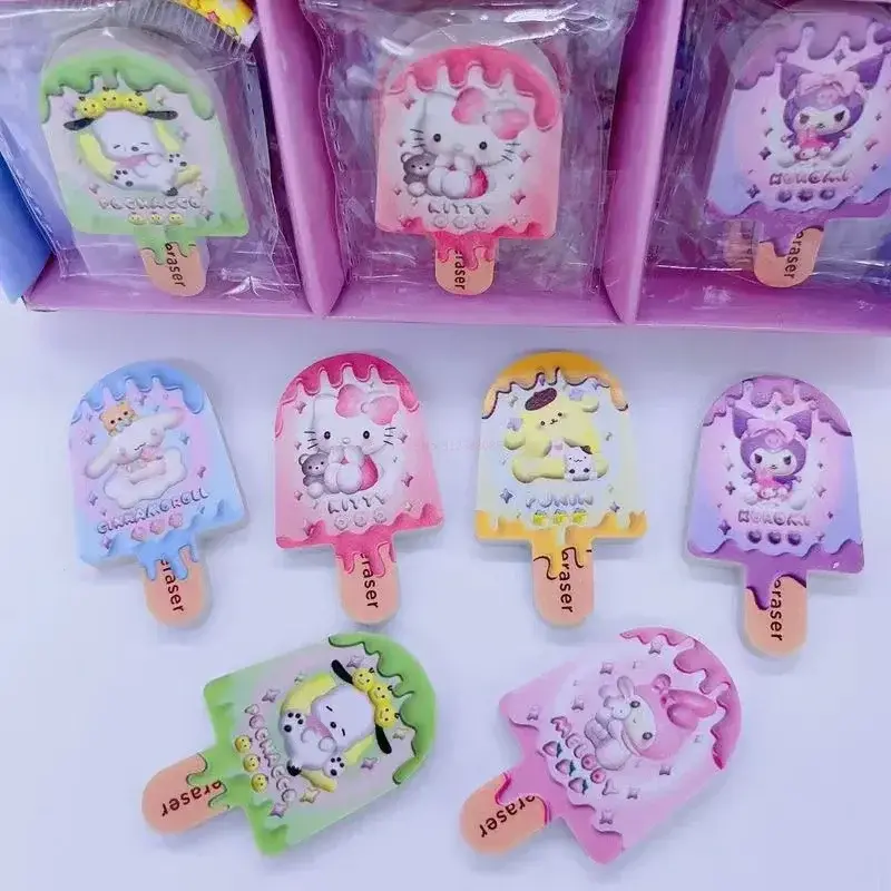 Sanrio Kawaii Gum Kuromi Melodie Cinnamonroll 30 Stuks Stereo Ijs Gum Student Schattige Potlood Gum Briefpapier Groothandel