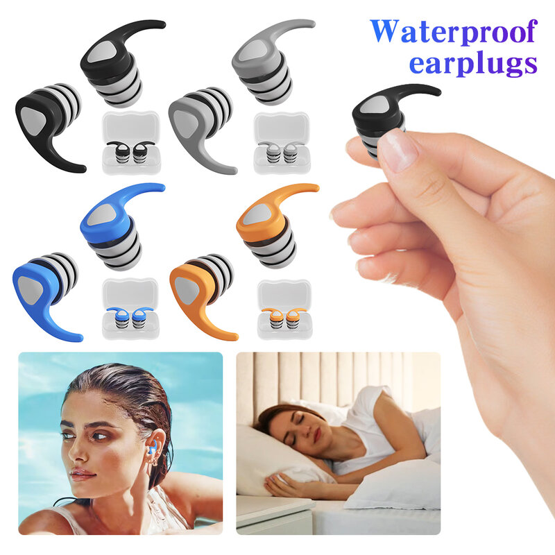 Silikonowe ochrona słuchu zatyczki do uszu wielokrotnego użytku wodoodporne, dźwiękoszczelne zatyczki do uszu blokujące dźwięk zatyczki do pracy w podróży podczas pływania do spania