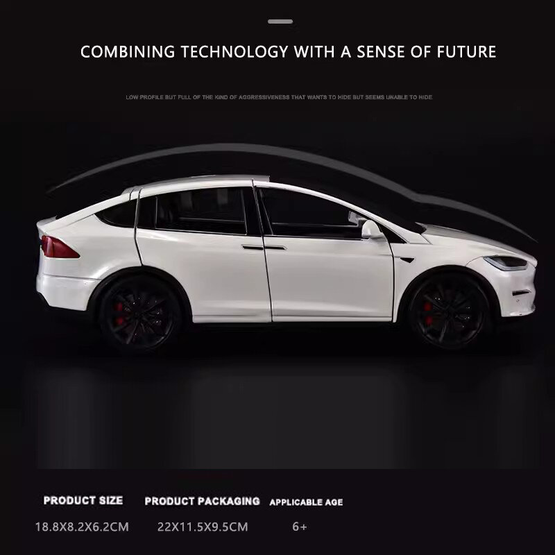 Новая модель автомобиля из сплава Tesla X в масштабе 1:24 со звуком и фотоэлементом, игрушечный автомобиль, металлический электрический автомобиль для мальчиков, коллекция украшений, подарок