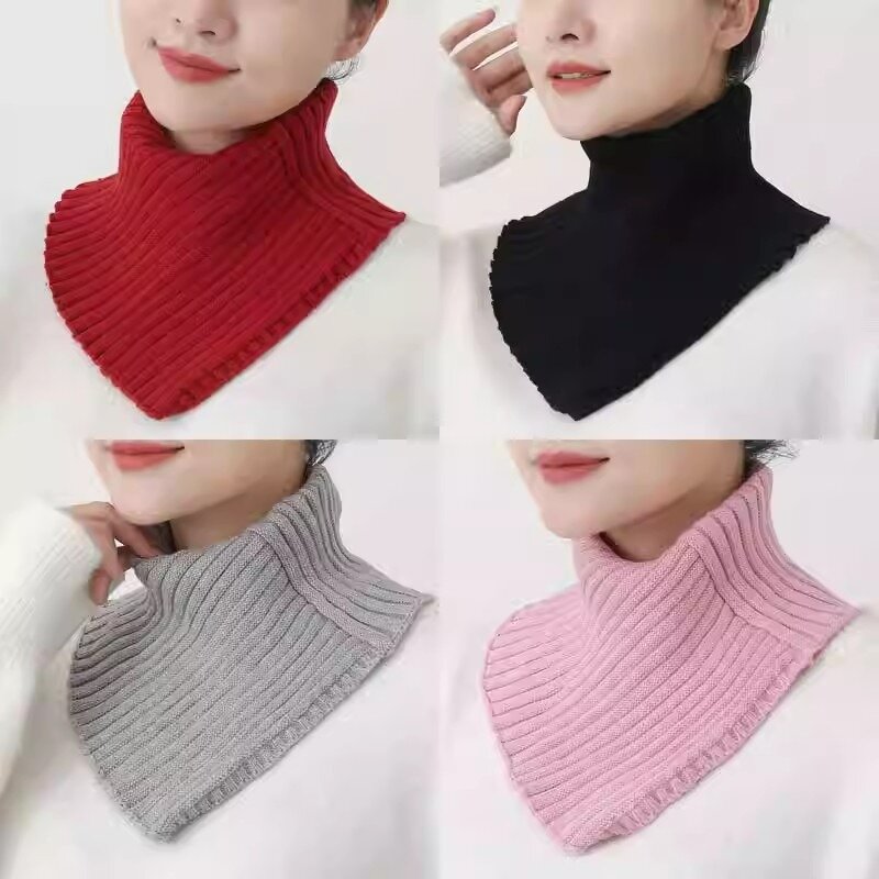 Colarinho falso de algodão tricotado feminino, gola alta destacável, gola alta monocromática, mais quente, meninas, moda inverno, novo