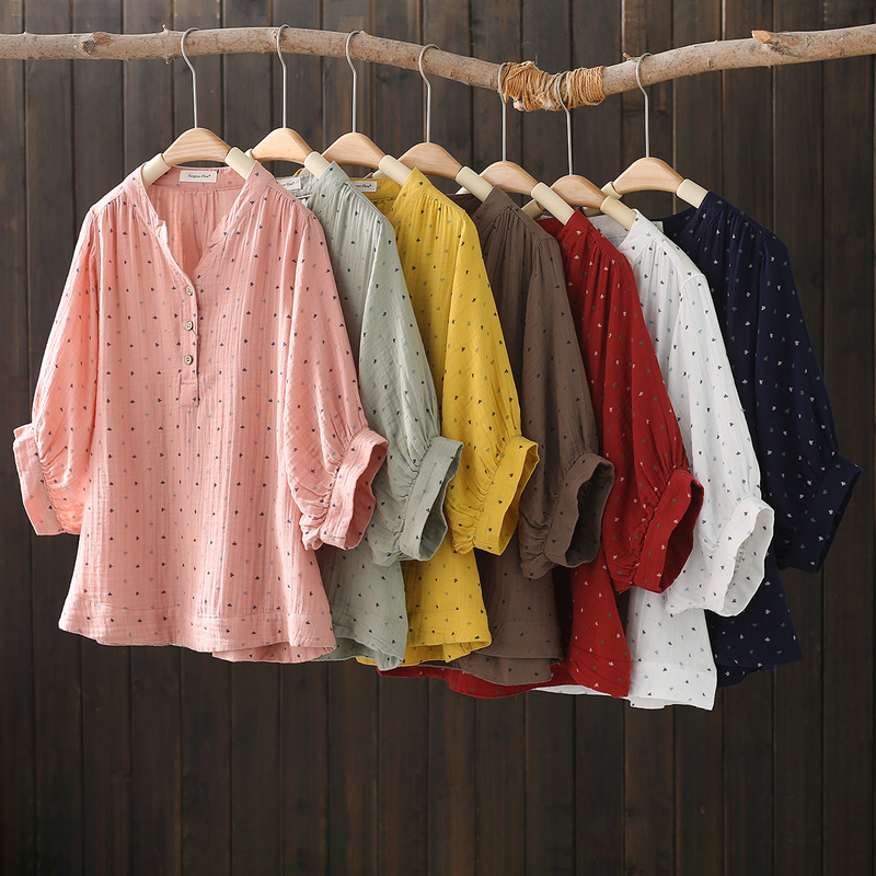 Camisa elegante de hilo de algodón para mujer, camisas estampadas de estilo Pastoral, blusas para madre, ropa de mediana edad, novedad