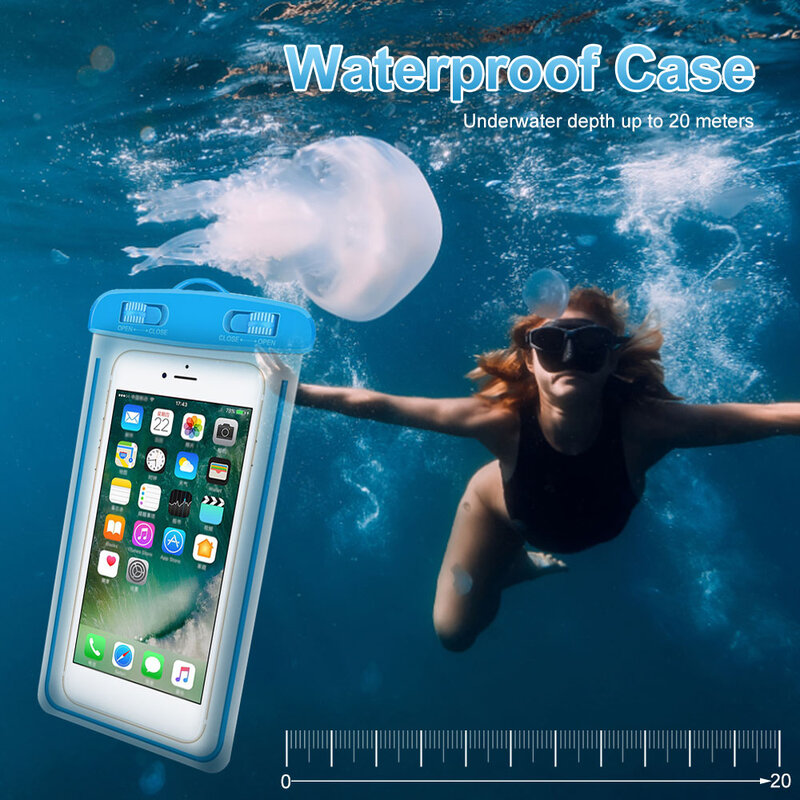 Casing ponsel tahan air Universal, tas kantong menyelam berenang, penutup tas kering bawah air untuk ponsel olahraga air pantai