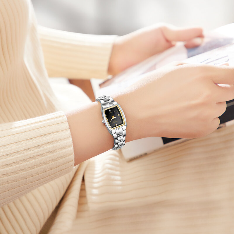 Rechteckige Luxus Paar Uhr Gold Mode Edelstahl Liebhaber Quarz Armbanduhren für Frauen Männer analoge Datum Armbanduhren
