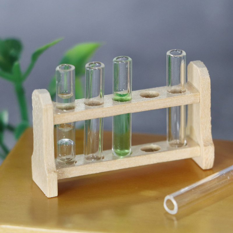 Reagenzglas Rack Modell Spielzeug haus Szene Dekor Röhren Miniatur Schmuck kleine Simulation Holz halter
