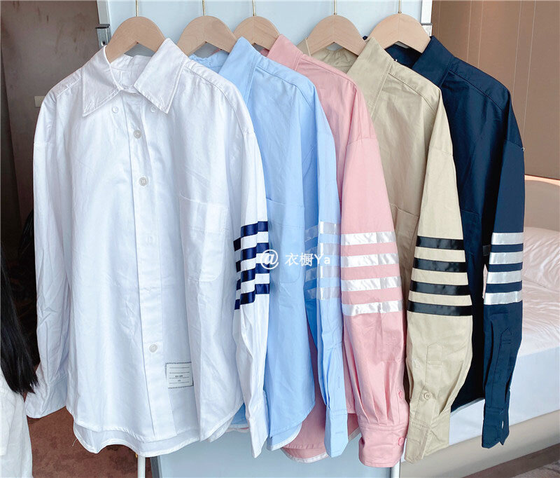 High-quality TB College Style Shirt Arm Striped Shirt Loose and Lazy Men and Women Couples with The Same Coat