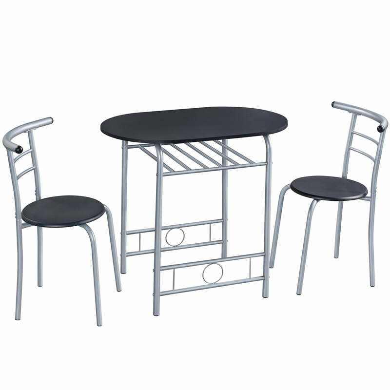 Conjunto de jantar moderno com 1 mesa redonda, 2 cadeiras para casa, preto, design de madeira, 3PCs