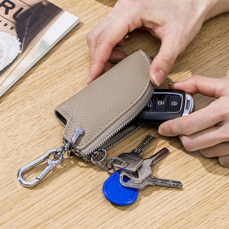 New Leather Zipper Key Case Men's Waist-mounted Car Key Cover Multifunctional Household Keychain Mini Portable Key Holder