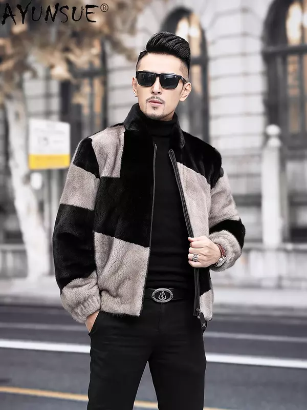 AYUNSUE Men Jacket Thick 2020 Men's Clothing Winter Mens Jackets Velvet Real Mink Coat Short Male Clothes Ropa Hombre LXR413