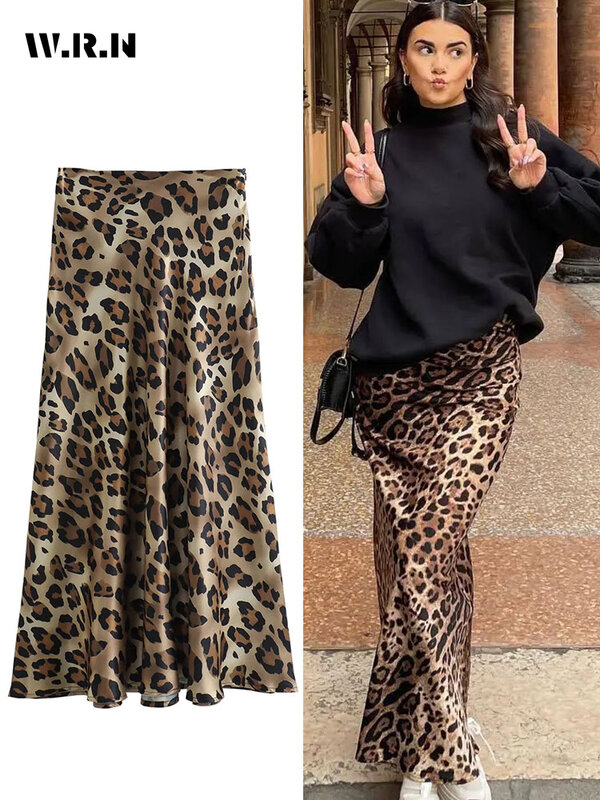 2024 Sommer Büro Dame Stil Leopard Druck mittellange Röcke Frauen lässig hohe Taille Streetwear Vintage A-Linie Rock