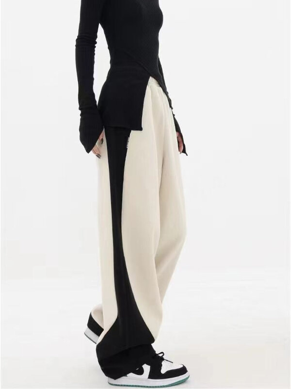 Calça de moletom solta de cintura alta feminina, calças largas, streetwear casual, moda vintage, moda coreana, Y2K, primavera, 2023