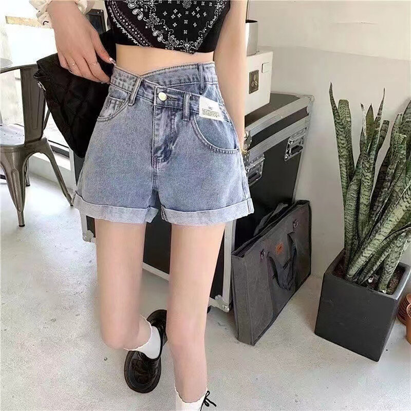 Women Denim Shorts Summer Fashion High Waist Slim A-line Jean Shorts Female Casual Loose Wide-Leg Hot Pants Streetwear