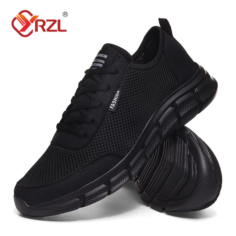 YRZL sepatu kets jaring bersirkulasi pria, sepatu Sneakers kasual ringan untuk pria ukuran besar 39-48 warna hitam nyaman